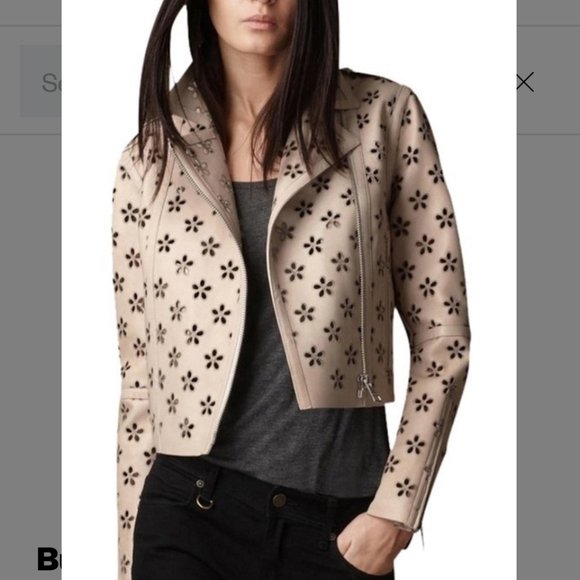Burberry Lambskin Laser Cut Flower Perforated Motorcycle Biker Jacket Camel Sz4 - Picture 9 of 16